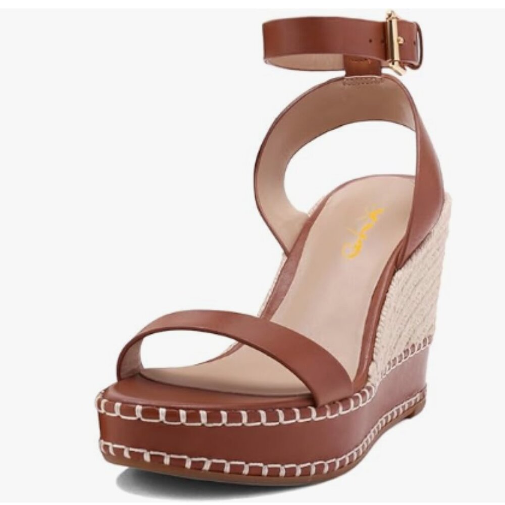 XYD Brown Espadrilles Wedge Resort Open Toe Platform High Heel Sandals
